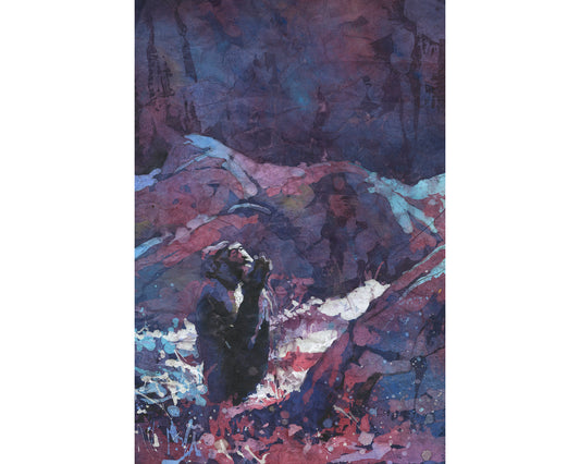 Painting of mountain gorilla sitting at zoo, gorilla artwork, watercolor gorilla, batik painting wall art print gorilla animal (print)