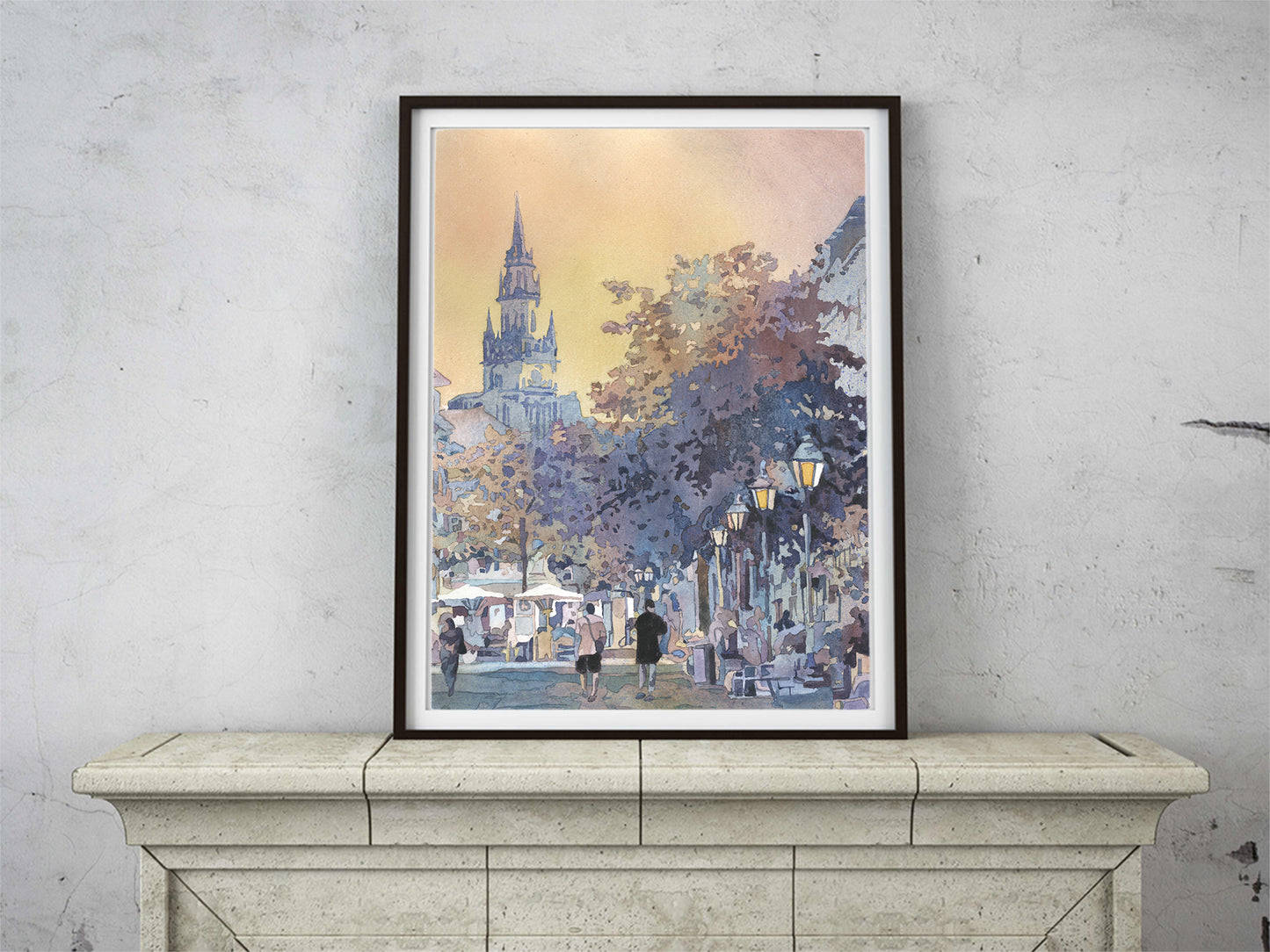 Munich Germany skyline artwork, travel essentials handmade item colorful sunset art (print)