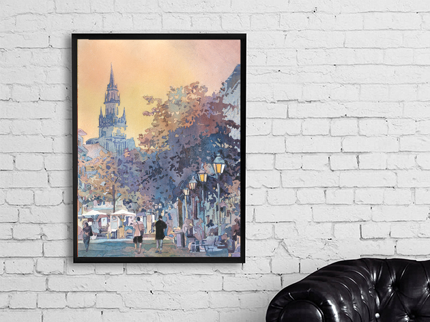 Munich Germany skyline artwork, travel essentials handmade item colorful sunset art (print)