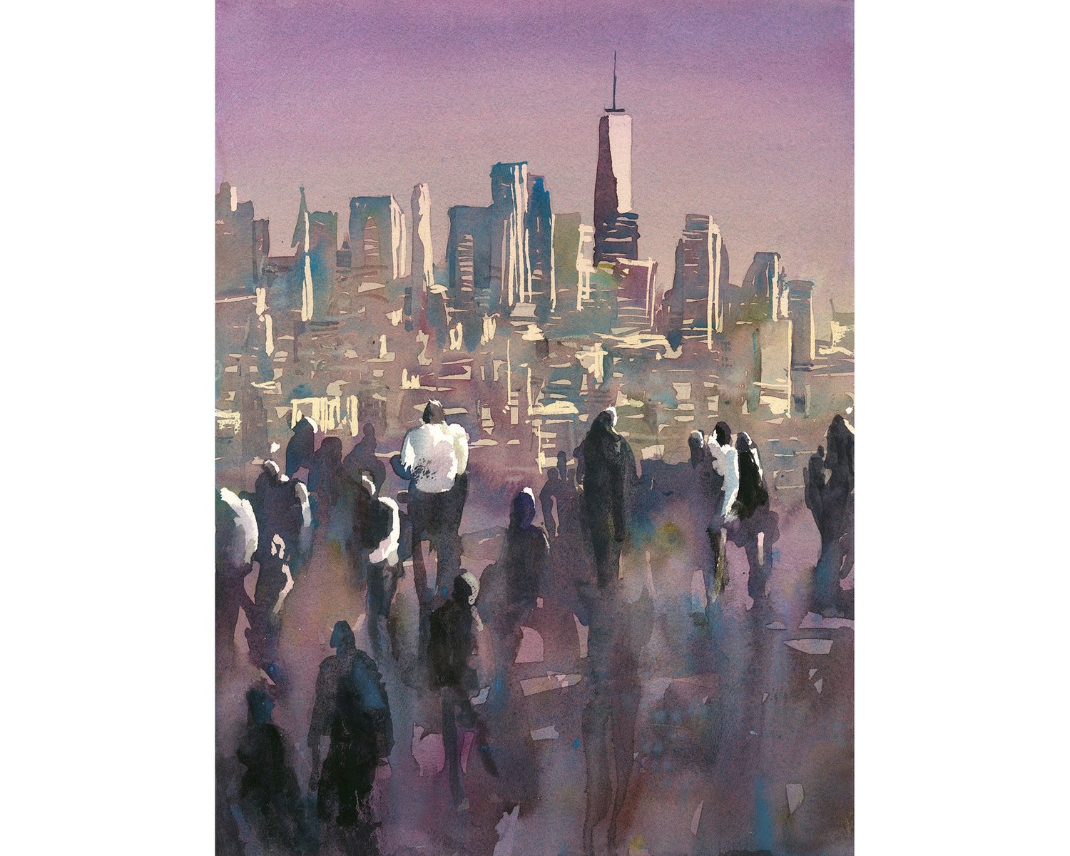 Manhattan skyline from the Edge viewing platform colorful cityscape NYC artwork handmade item architecture sunset decor (original)