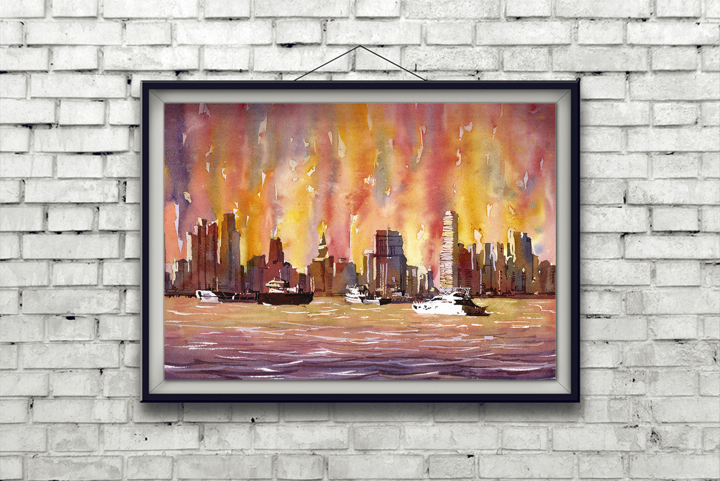 Watercolor landscape painting Panama City Central America, trendy wall art nautical artwork travel essentials colorful wall sunset (original)
