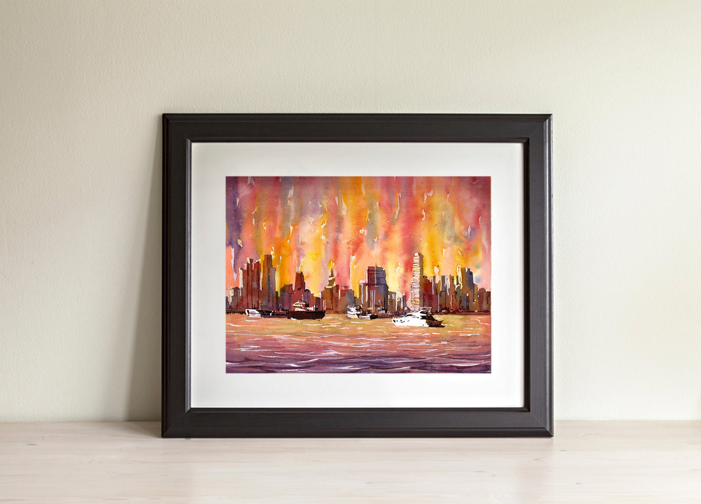 Watercolor landscape painting Panama City Central America, trendy wall art nautical artwork travel essentials colorful wall sunset (original)