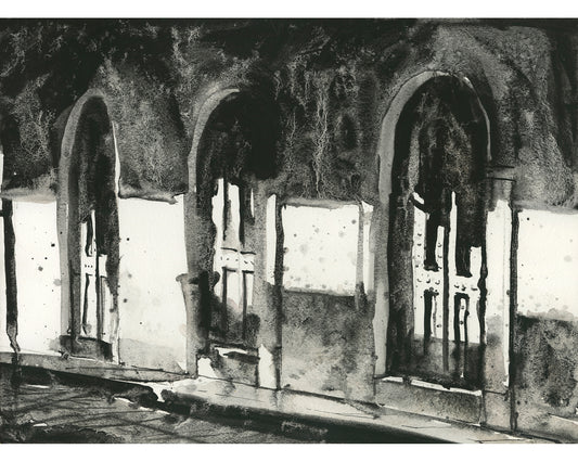 Puertas de acuarela en blanco y negro Casco Viejo Ciudad de Panamá arte de pared de moda decoración del hogar escena de arquitectura callejera giclee (impresión)