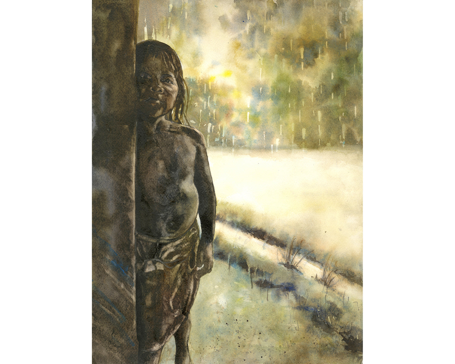Girl in jungle Panama Central America portrait painting native Panamanian indigenous people traditionally dressed watercolor painting (original)