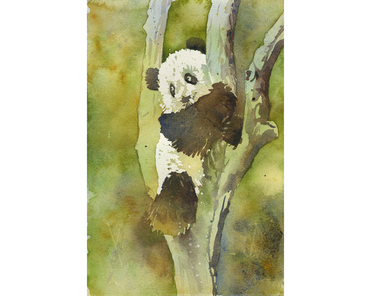 Watercolor painting panda bear colorful home decor, trendy wall art kids room painting artic animal fine art giclee (print)