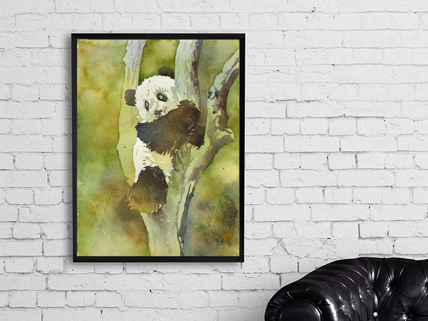 Watercolor painting panda bear colorful home decor, trendy wall art kids room painting artic animal fine art giclee (print)