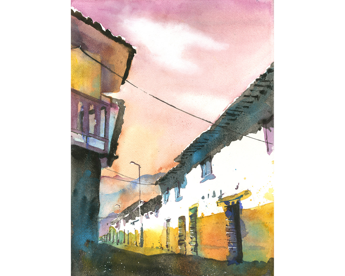 Peru architecture Sacred Valley street handmade item Cusco Machu Picchu travel essential colorful cityscape artwork (original)