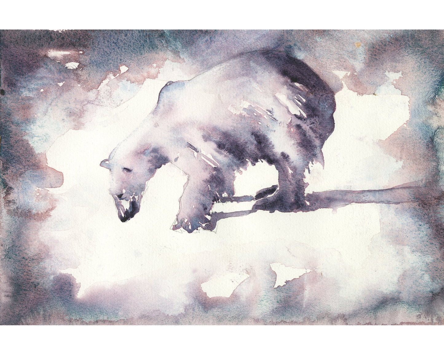 Watercolor painting polar bear colorful home decor, trendy wall art kids room painting artic animal fine art giclee (print)