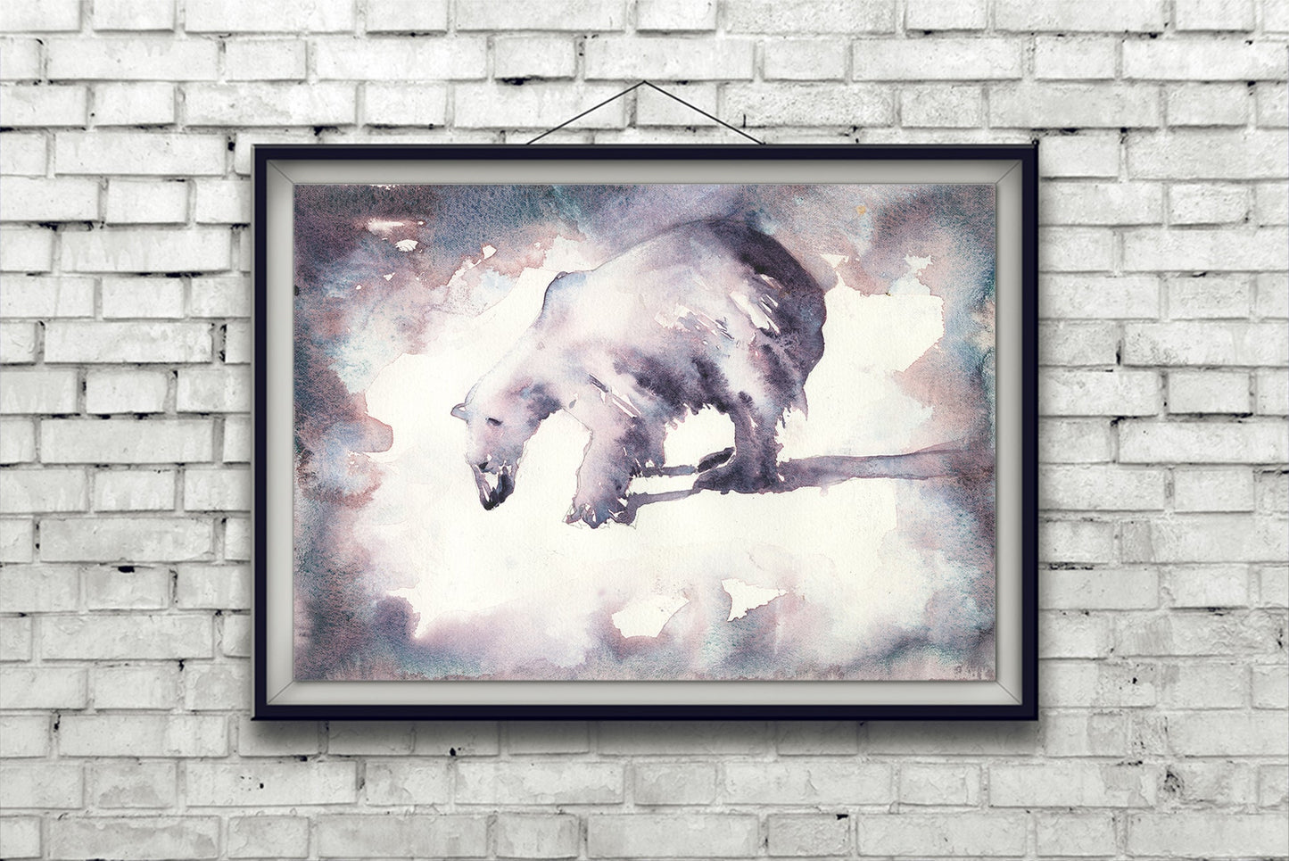 Watercolor painting polar bear colorful home decor, trendy wall art kids room painting artic animal fine art giclee (print)