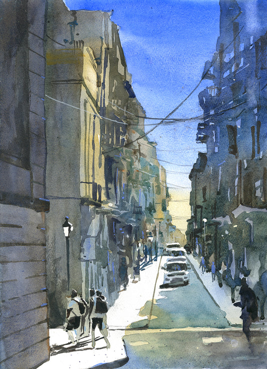 San Juan Puerto Rico watercolor art print showcasing colorful Caribbean cityscape architecture and vibrant street scenes—ideal travel wall decor for home interior design.