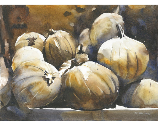 Colorida acuarela pintura calabazas Halloween cocina obras de arte arte de pared de moda (original)