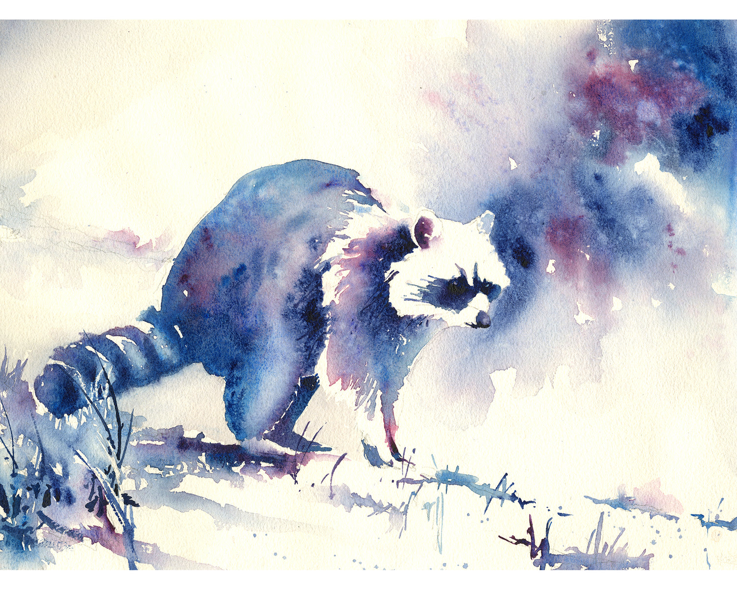 Raccoon colorful watercolor painting fine art kids room decor handmade item wildlife North America animal trending now (original)