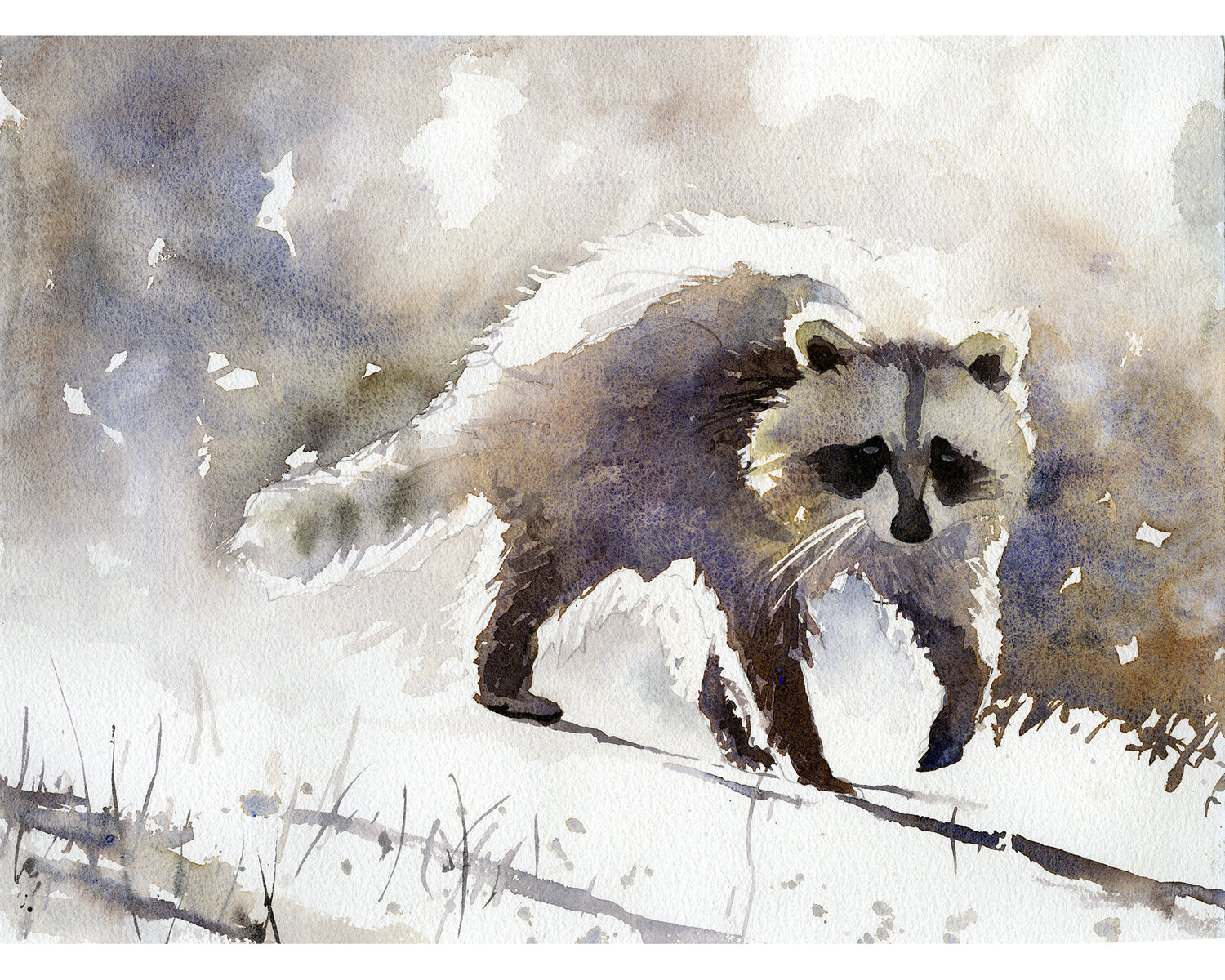 Raccoon colorful watercolor painting fine art kids room decor handmade item wildlife North America animal trending now (original) (Copy)