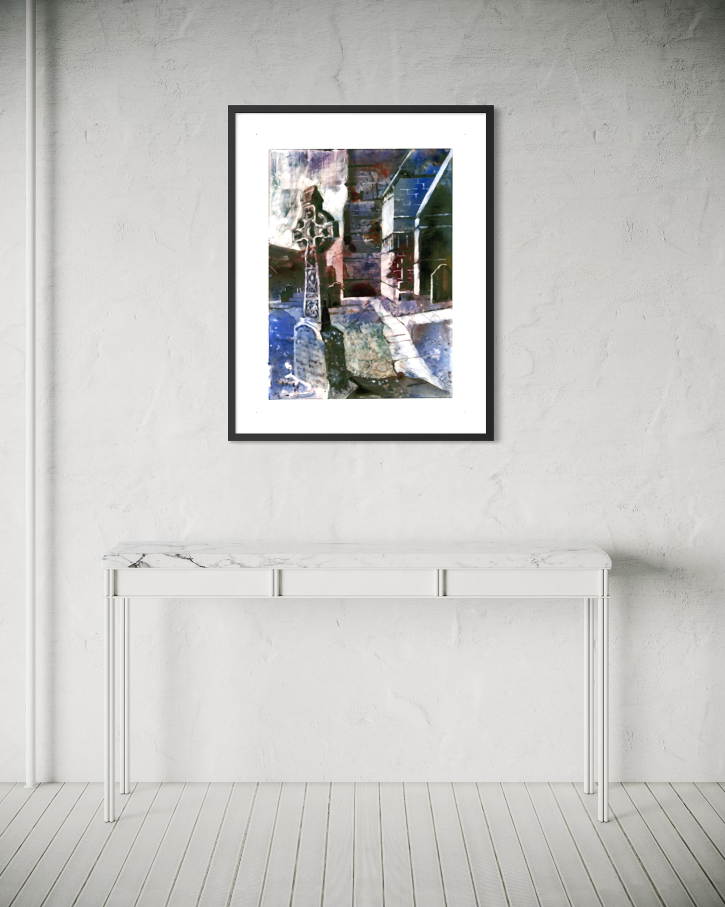 Rock of Cashel Ireland Castle Celtic Cross Landscape Watercolor Painting (original)