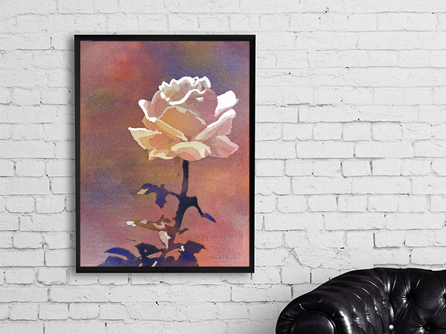 Floral painting rose watercolor landscape, flower home decor trendy wall art handmade item colorful  artwork art for house (print)