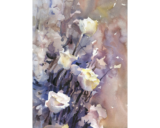 Floral painting rose watercolor landscape, flower home decor trendy wall art  colorful  artwork art for house (print)