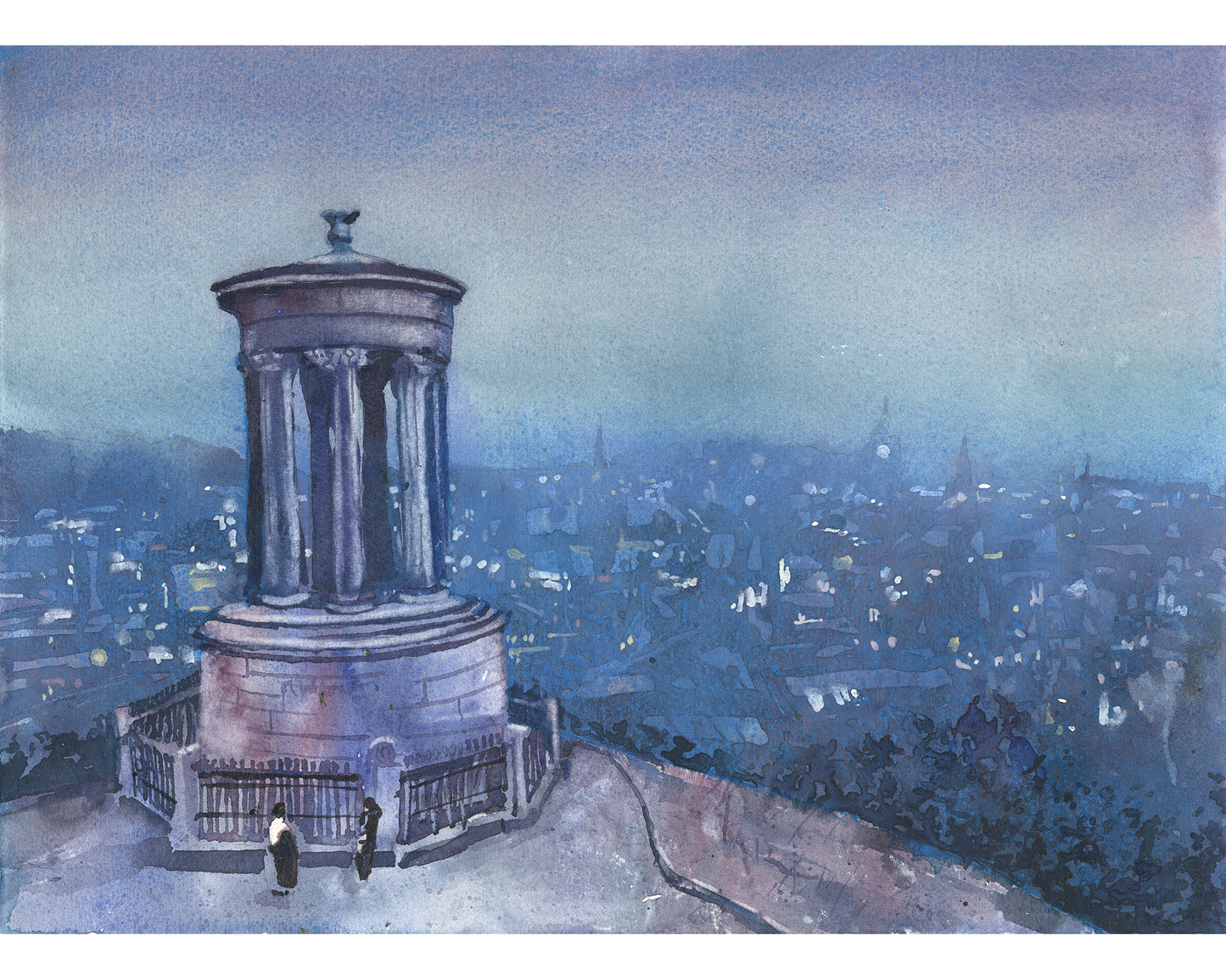 Edinburgh Scotland skyline Calton Hill panorama colorful sunset landscape watercolor art for house travel essentials European destinations cityscape (original)