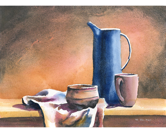 Colorful kitchen art still-life terra-cotta pot water vase coffee mug art for house (print)