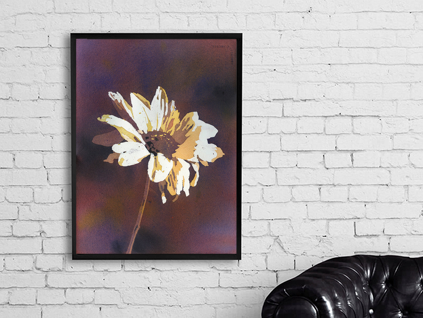 Watercolor painting daisy flower green floral artwork fine art print. Colorful home decor daisy, fine art painting wall art giclee (print)