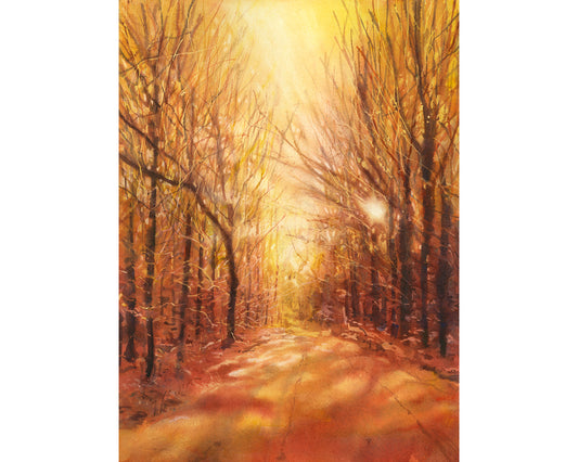 Colorida pintura de paisaje de acuarela de tendencia ahora artículo hecho a mano obra de arte al atardecer giclee (impresión)