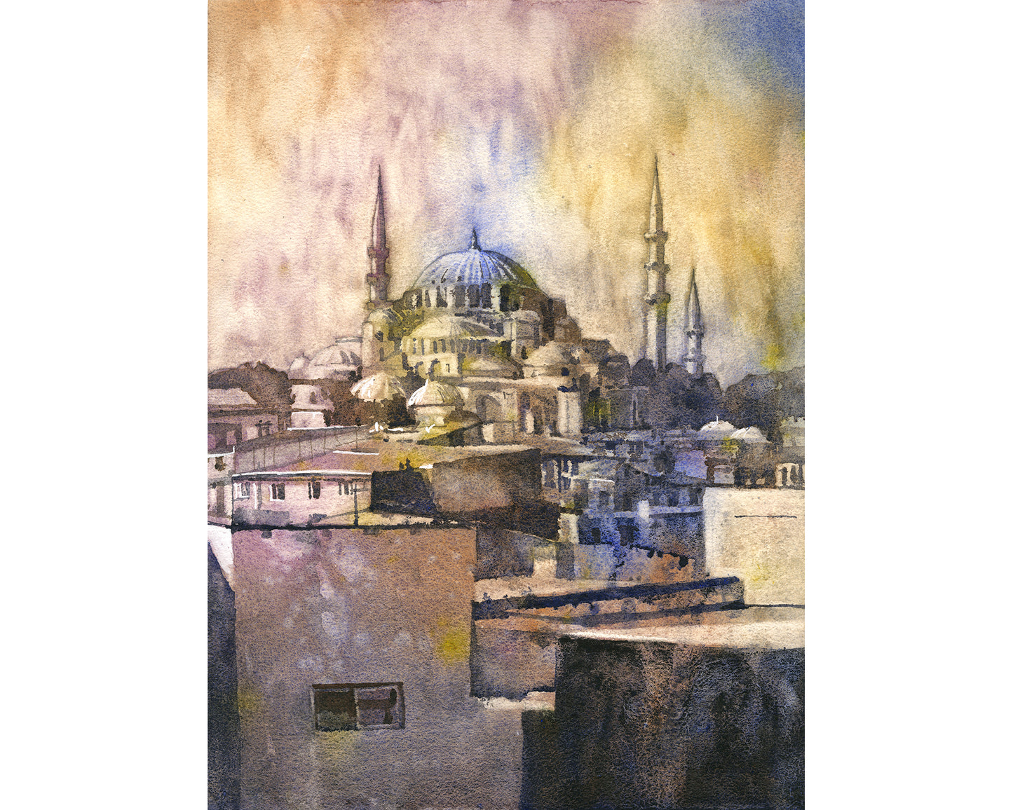 Hagia Sofia Turkey colorful watercolor landscape painting sunset home decor Turkish artwork Islamic Christian church architecture handmade item (original)