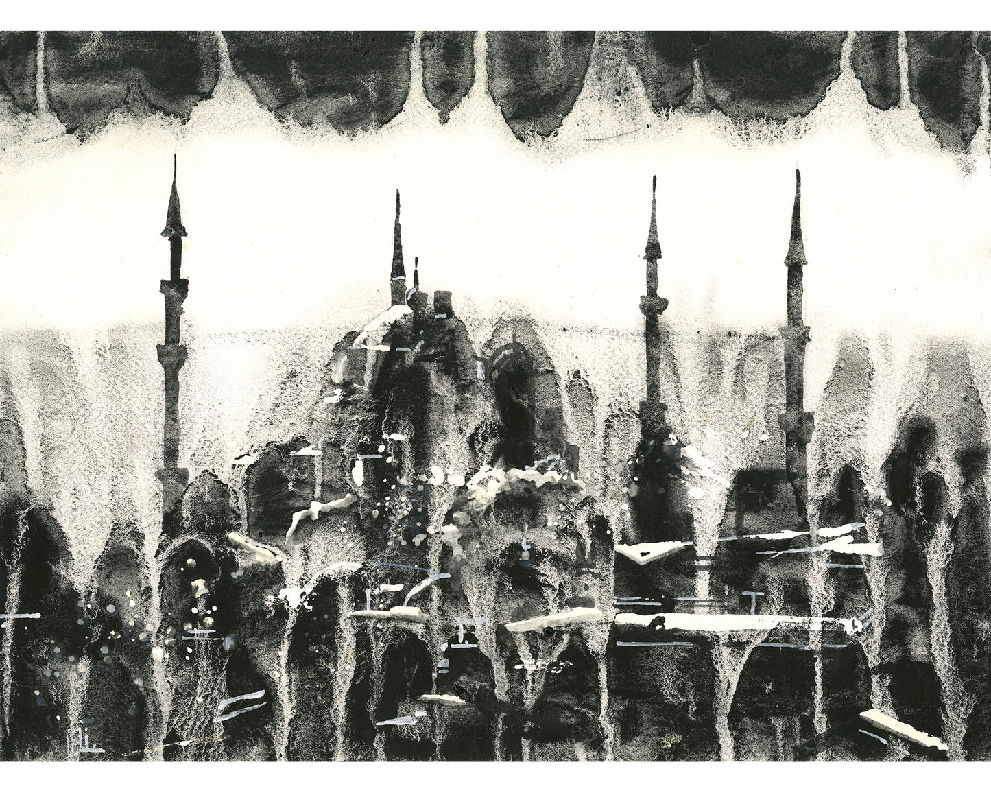 Hagia Sofia Istanbul Turkey BW watercolor cityscape painting (original)