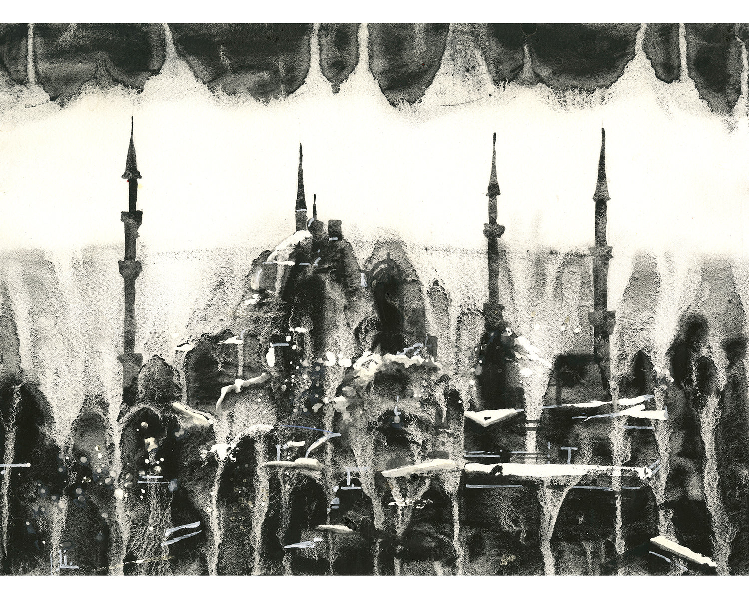 Hagia Sofia Istanbul Turkey BW watercolor cityscape painting (original)