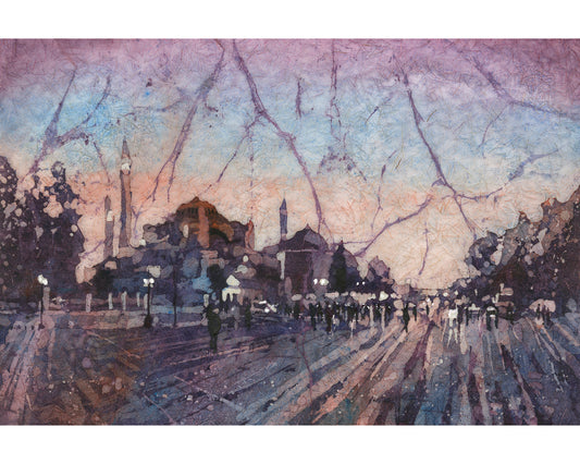 Hagia Sofia colorful watercolor landscape painting Istanbul Turkey fine art for home travel essentials (original)