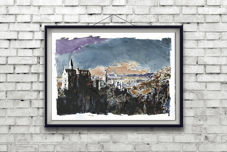 Neuschwanstein Castle in Bavaria- Germany trendy wall art travel essentials watercolor landscape New Schwanstein Castle (original painting)