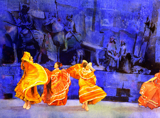 Watercolor painting of dancers at festival in Guadalajara watercolor Mexico (original)