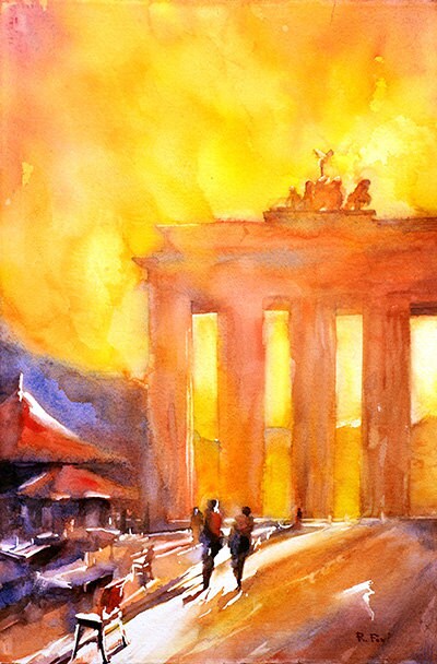 Brandenburg Gate- Berlin, Germany watercolor fine art print landscape painting travel essentials (original)