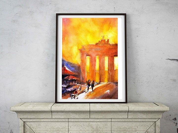 Brandenburg Gate- Berlin, Germany watercolor fine art print landscape painting travel essentials (original)