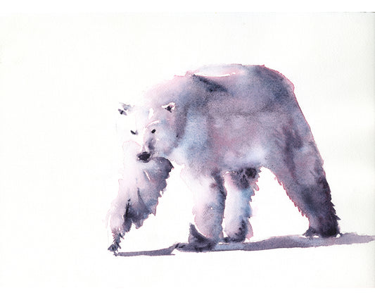 Polar bear fine art watercolor painting colorful home decor, trendy wall art kids room painting artic animal fine art giclee (print)