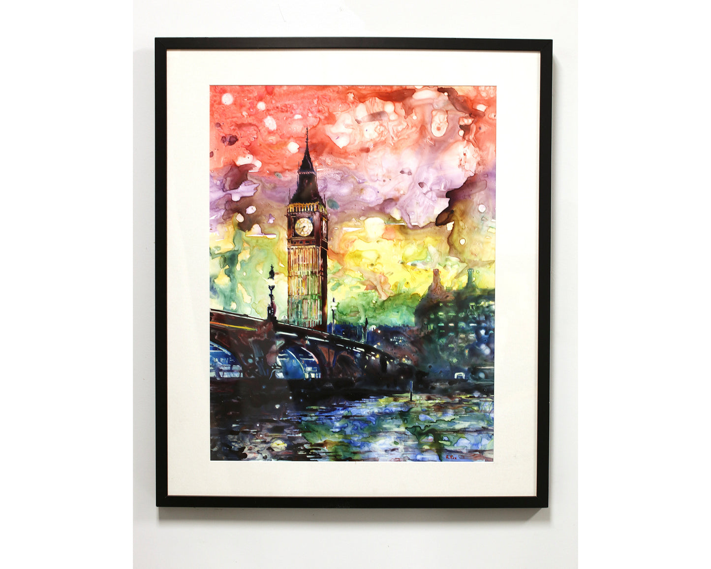 Watercolor painting on YUPO synthetic paper of Big Ben (Clock Tower) at sunset- London, England (original)