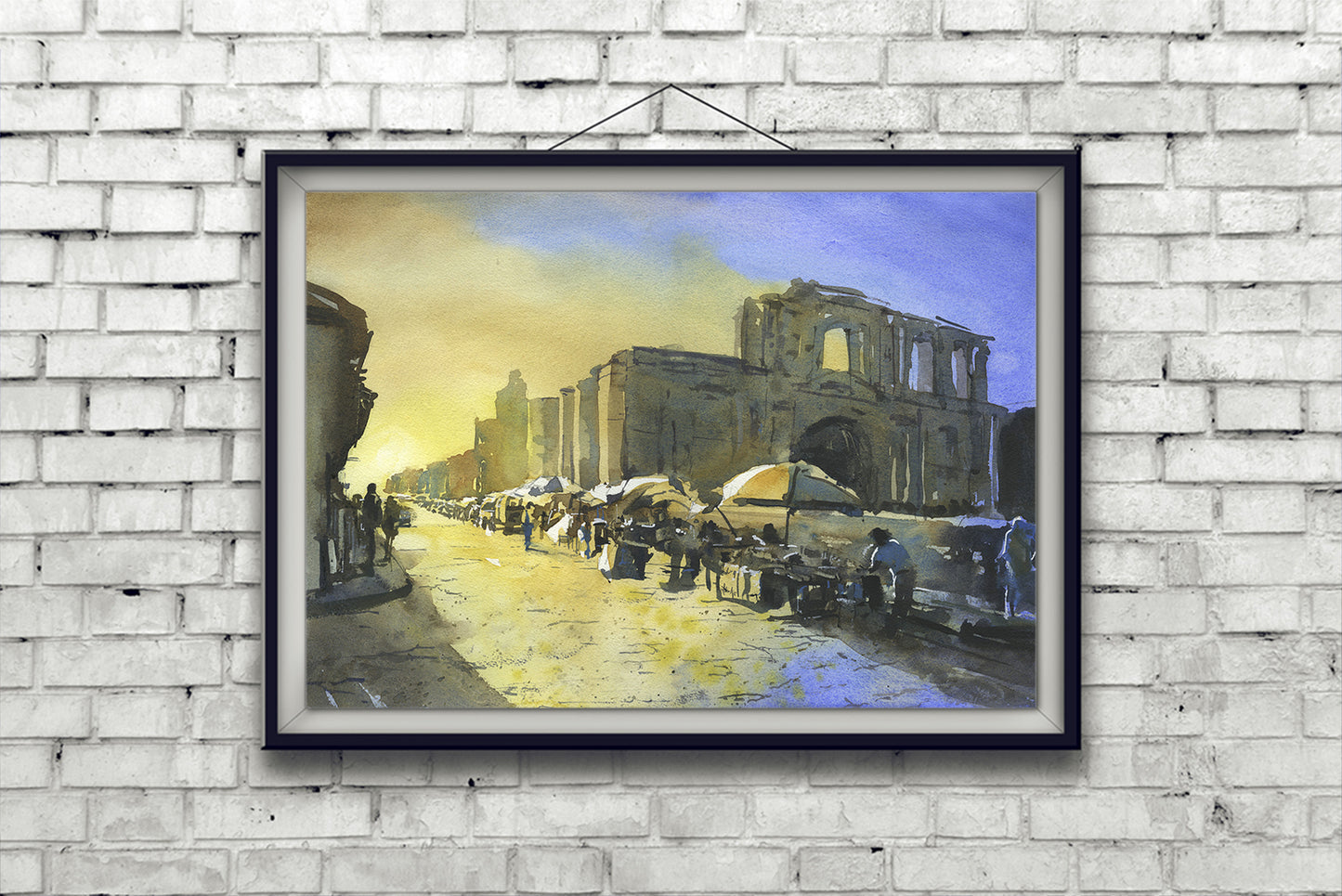 Fine art painting street Antigua Guatemala, wall art Antigua watercolor Central America sunset giclee art watercolor landscape decor (print)