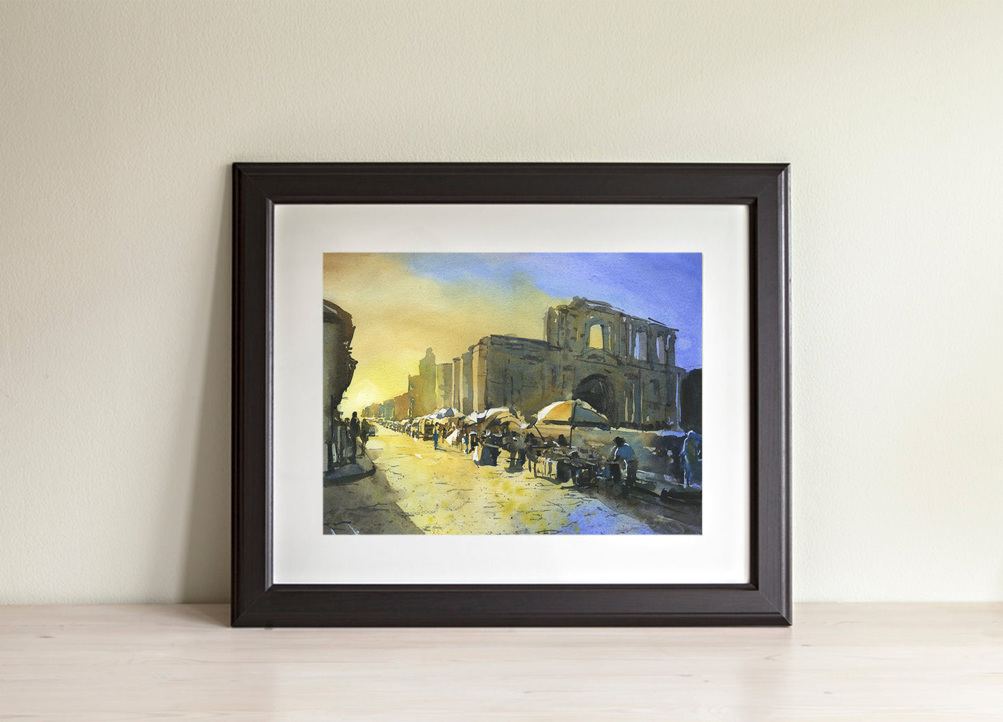 Fine art painting street Antigua Guatemala, wall art Antigua watercolor Central America sunset giclee art watercolor landscape decor (print)