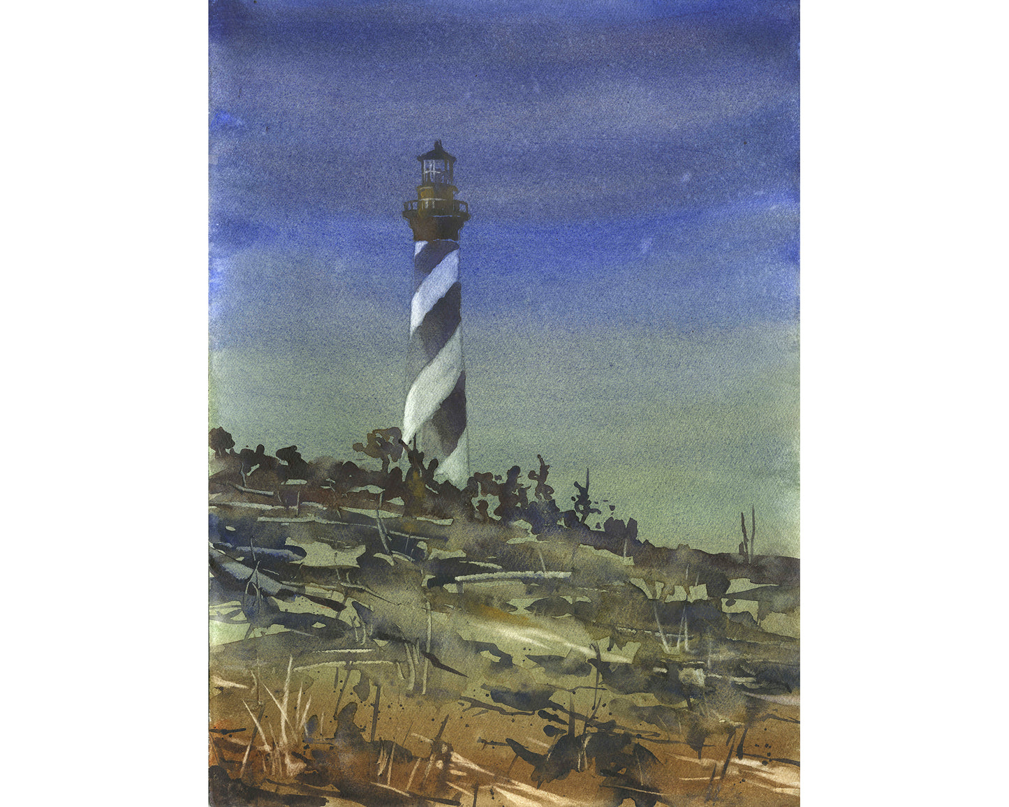 Cape Hatteras watercolor painting.  Colorful home wall decor Cape Hatteras lighthouse Outer Banks OBX artwork beach house home decor (print)
