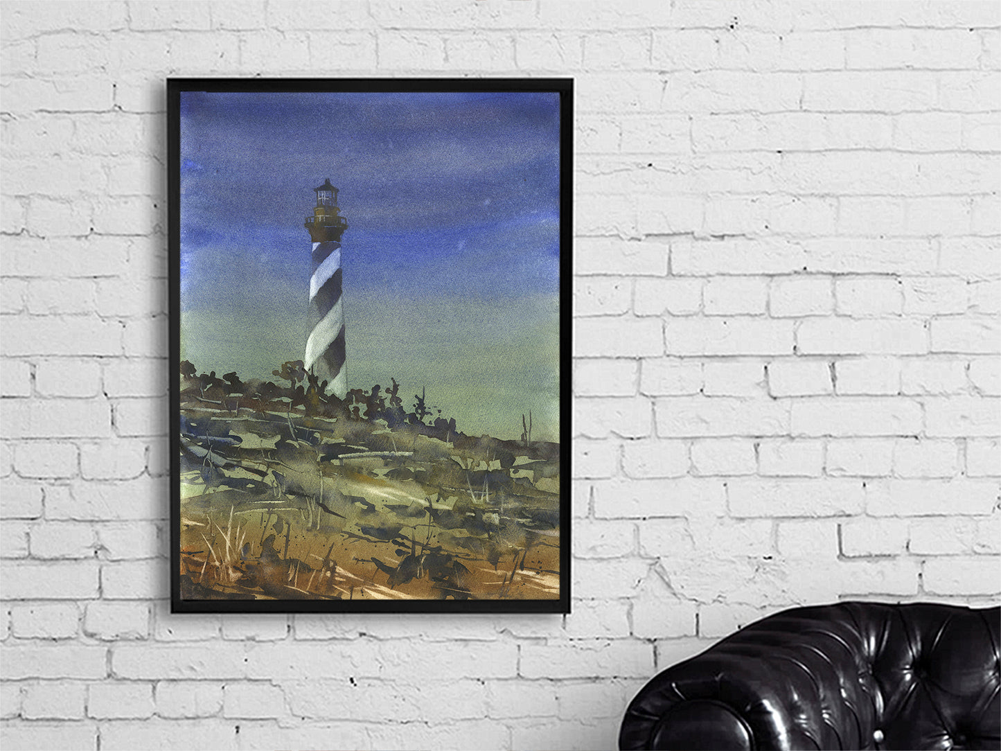 Faro de Cabo Hatteras en Outer Banks, Carolina del Norte. Obra de arte OBX pintura costera obra de arte de la casa de playa (original)