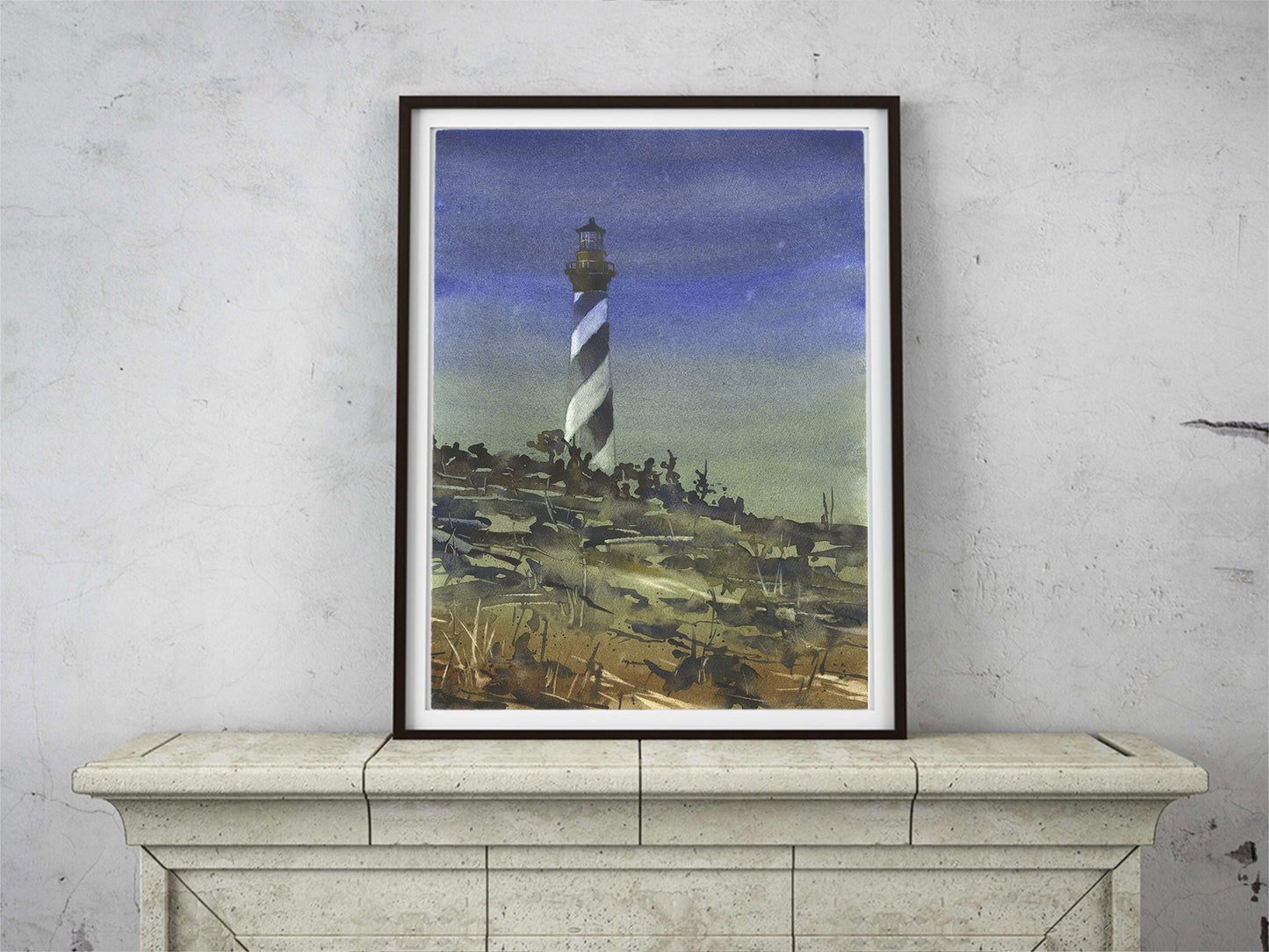 Faro de Cabo Hatteras en Outer Banks, Carolina del Norte. Obra de arte OBX pintura costera obra de arte de la casa de playa (original)