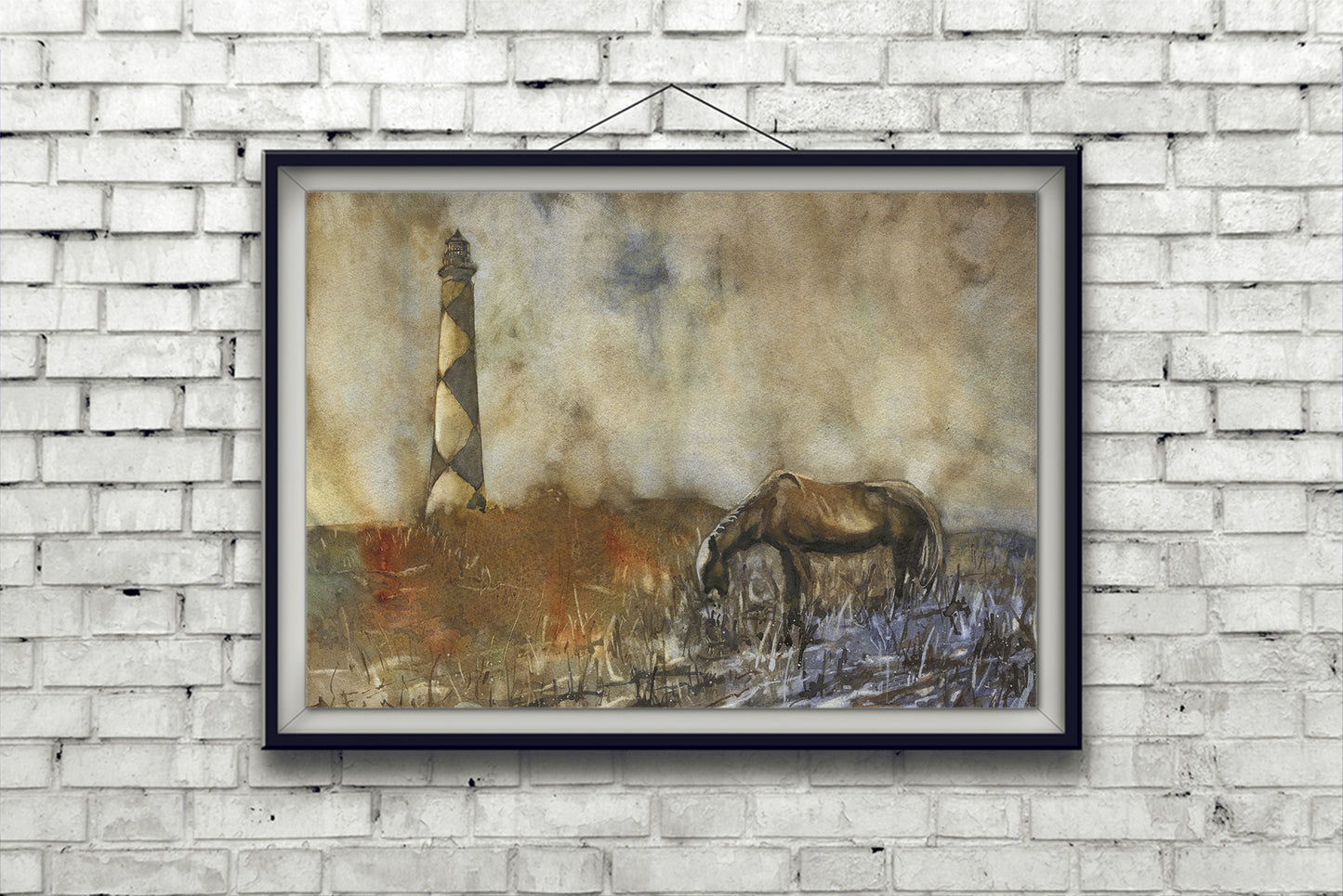 Horse and lighthouse painting OBX North Carolina landscape painting colorful wall art