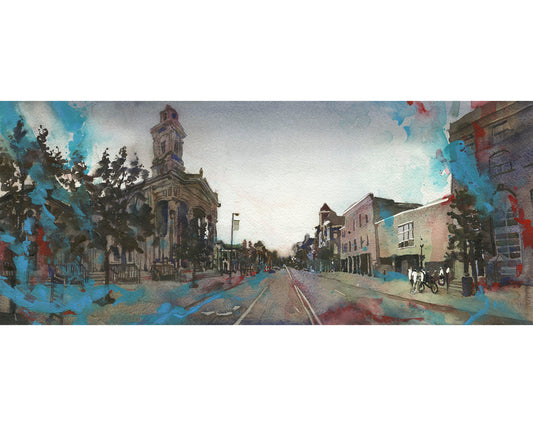 Downtown Chillicothe historic center.  Watercolor painting Chillicothe OH downtown skyline art architecture business district (print)