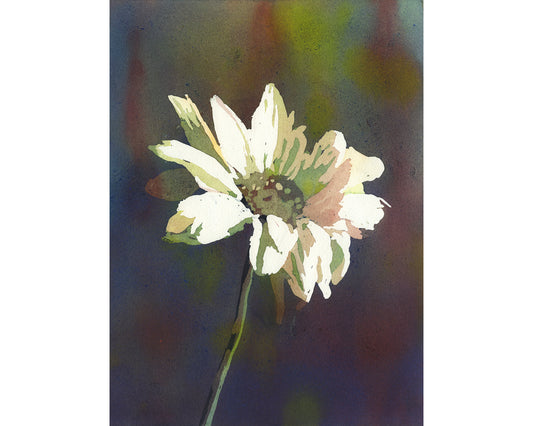 Watercolor painting daisy flower green floral artwork fine art print. Colorful home decor daisy, fine art painting wall art giclee (print)