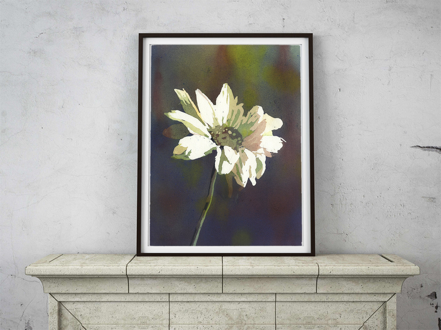 Watercolor painting daisy flower green floral artwork fine art print. Colorful home decor daisy, fine art painting wall art giclee (print)