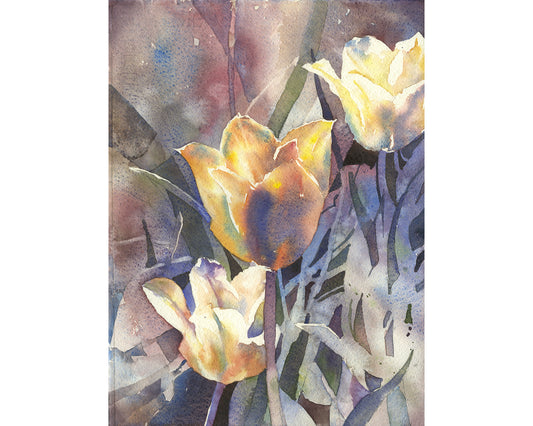 Tulip fine art watercolor painting. Colorful tulip home decor watercolor painting yellow tulip artwork floral painting flowers art (print)