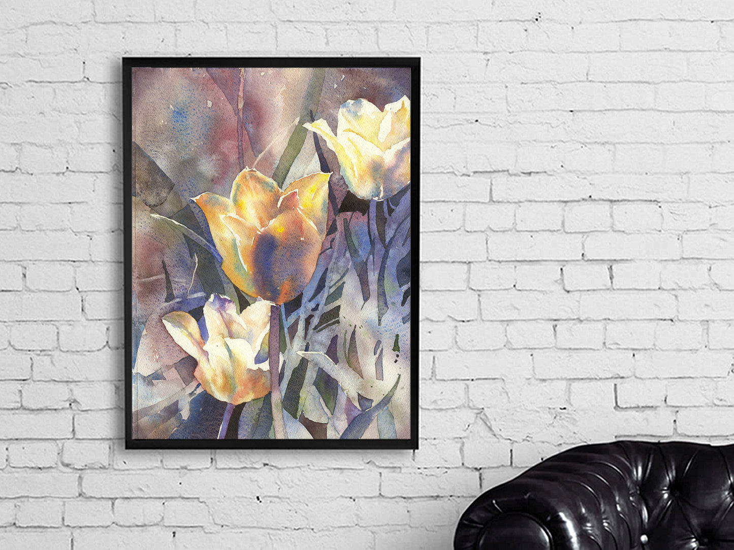 Tulip fine art watercolor painting. Colorful tulip home decor watercolor painting yellow tulip artwork floral painting flowers (original)