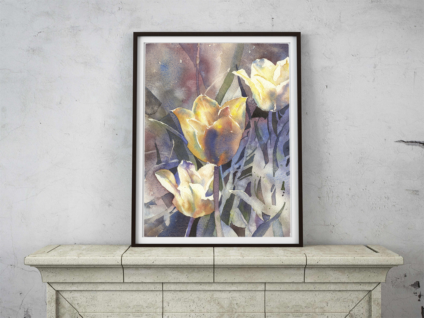 Tulip fine art watercolor painting. Colorful tulip home decor watercolor painting yellow tulip artwork floral painting flowers (original)