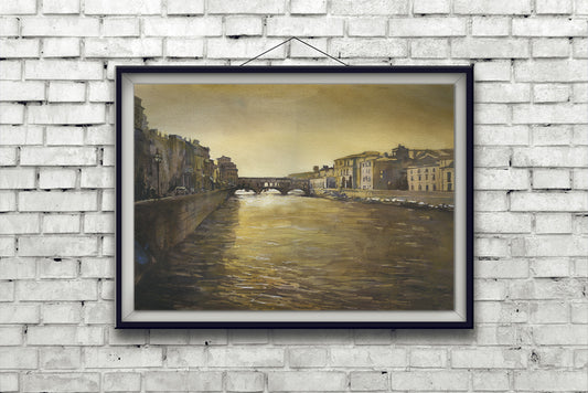 Ponte Vecchio bridge in medieval city of Florence, Italy.  Watercolor of Ponte Vecchio, Florence art (original)