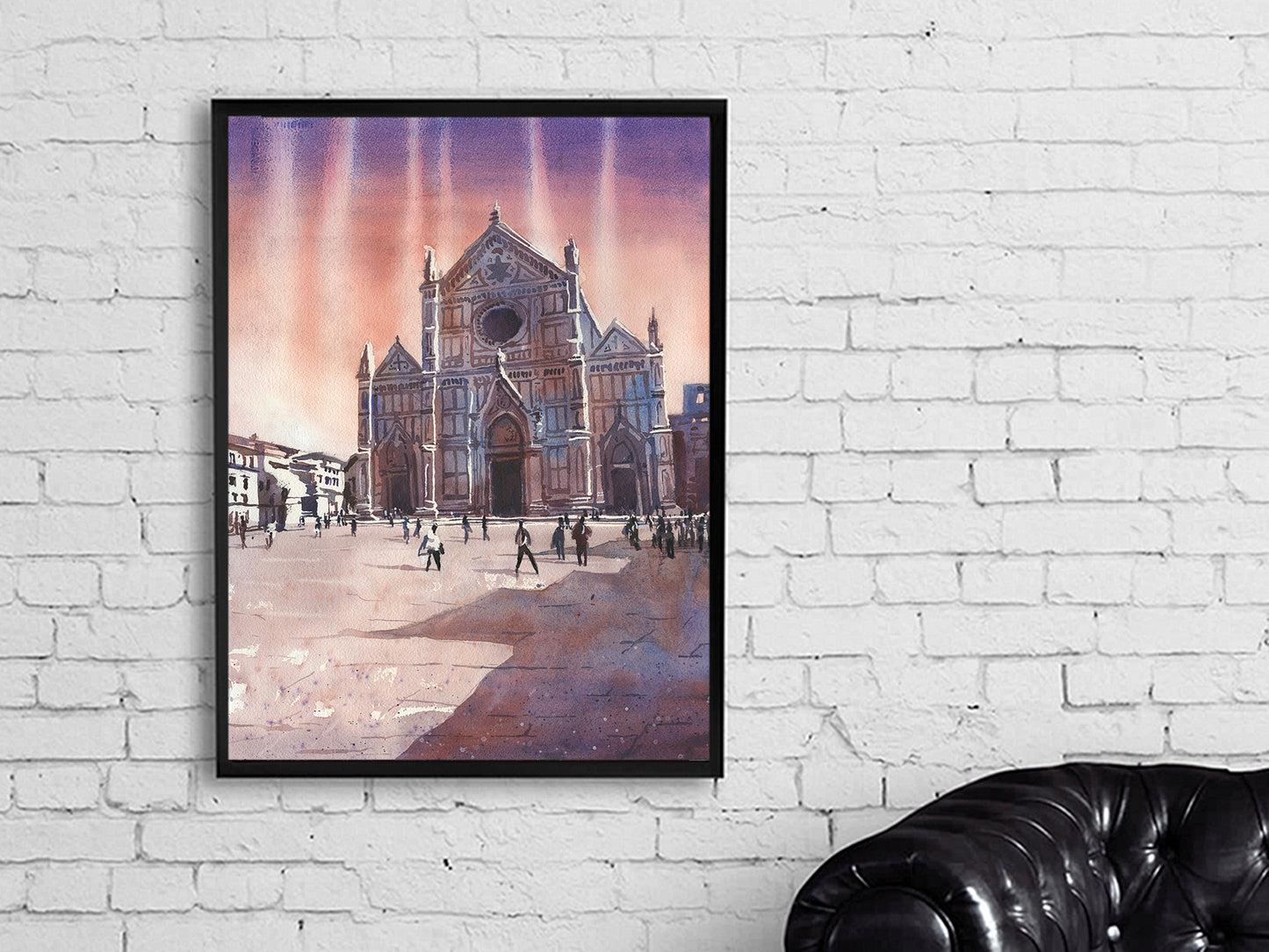 Colorful wall art Florence Italy church Santa Croce, sunset colorful Europe cityscape Florence skyline artwork church trendy giclee (print)