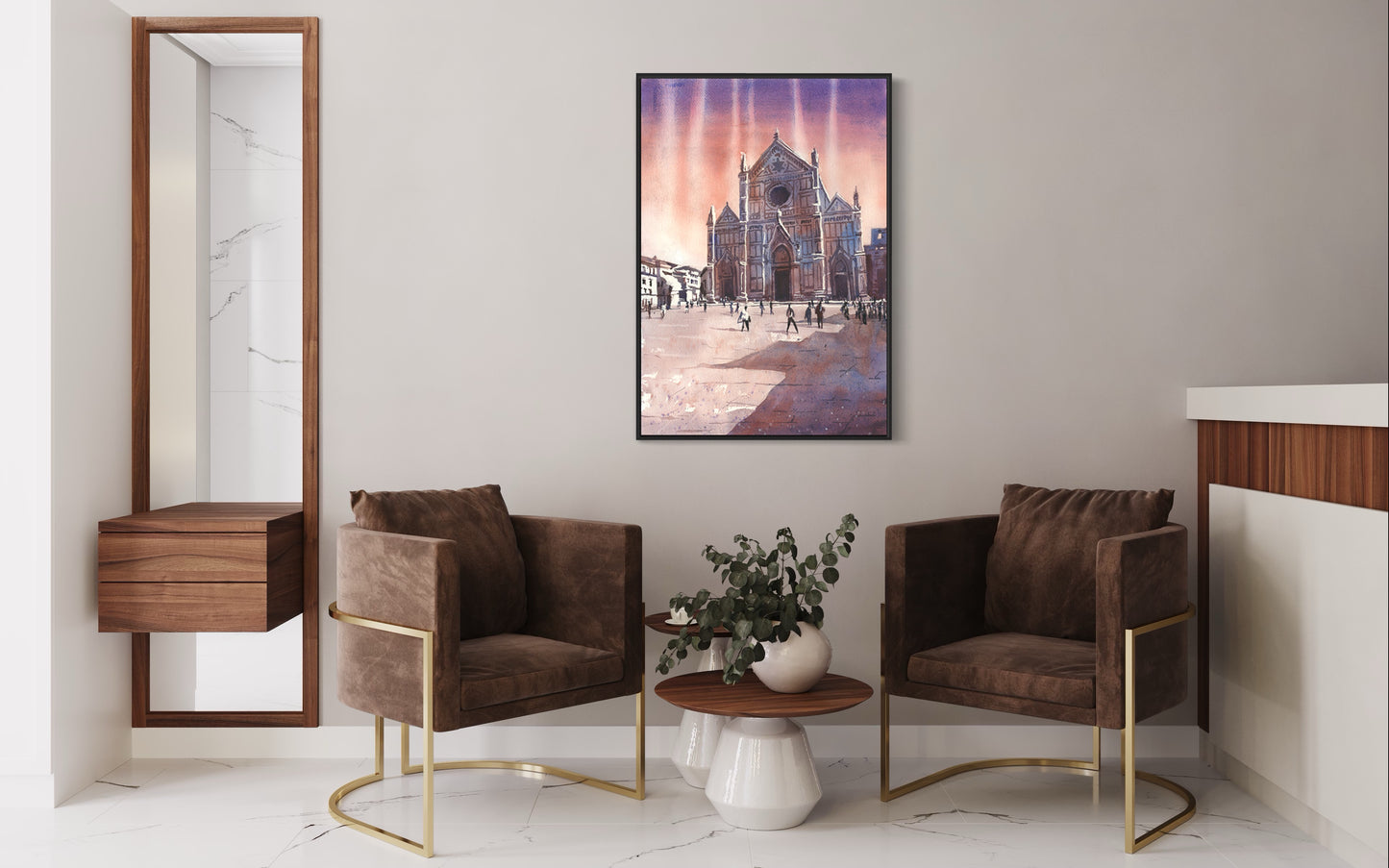 Colorful wall art Florence Italy church Santa Croce, sunset colorful Europe cityscape Florence skyline artwork church trendy giclee (print)