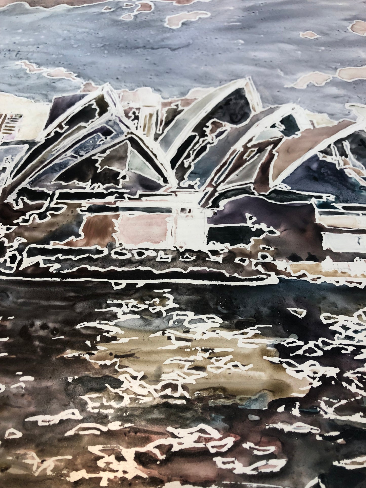 Sydney Opera House and skyline of city- watercolor painting Sydney Australia fine art watercolor painting Sydney Harbour skyline art (original)